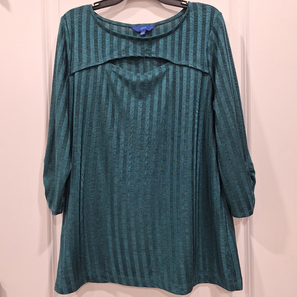Apt. 9 Teal Striped Long Sleeve Blouse